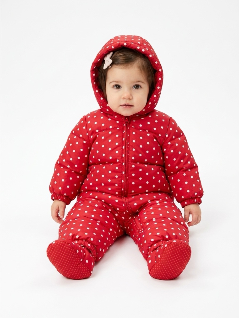 Baby Gap Down Snowsuit Bunting Removable Booties Red White 12-18M